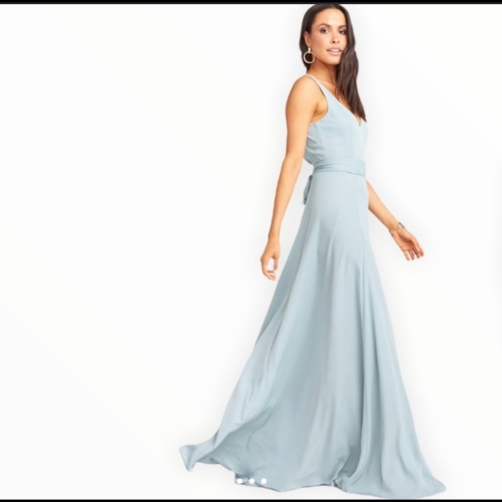 Show Me Your Mumu Jen Maxi  light Blue Sage Crisp Dress in a Size Small.